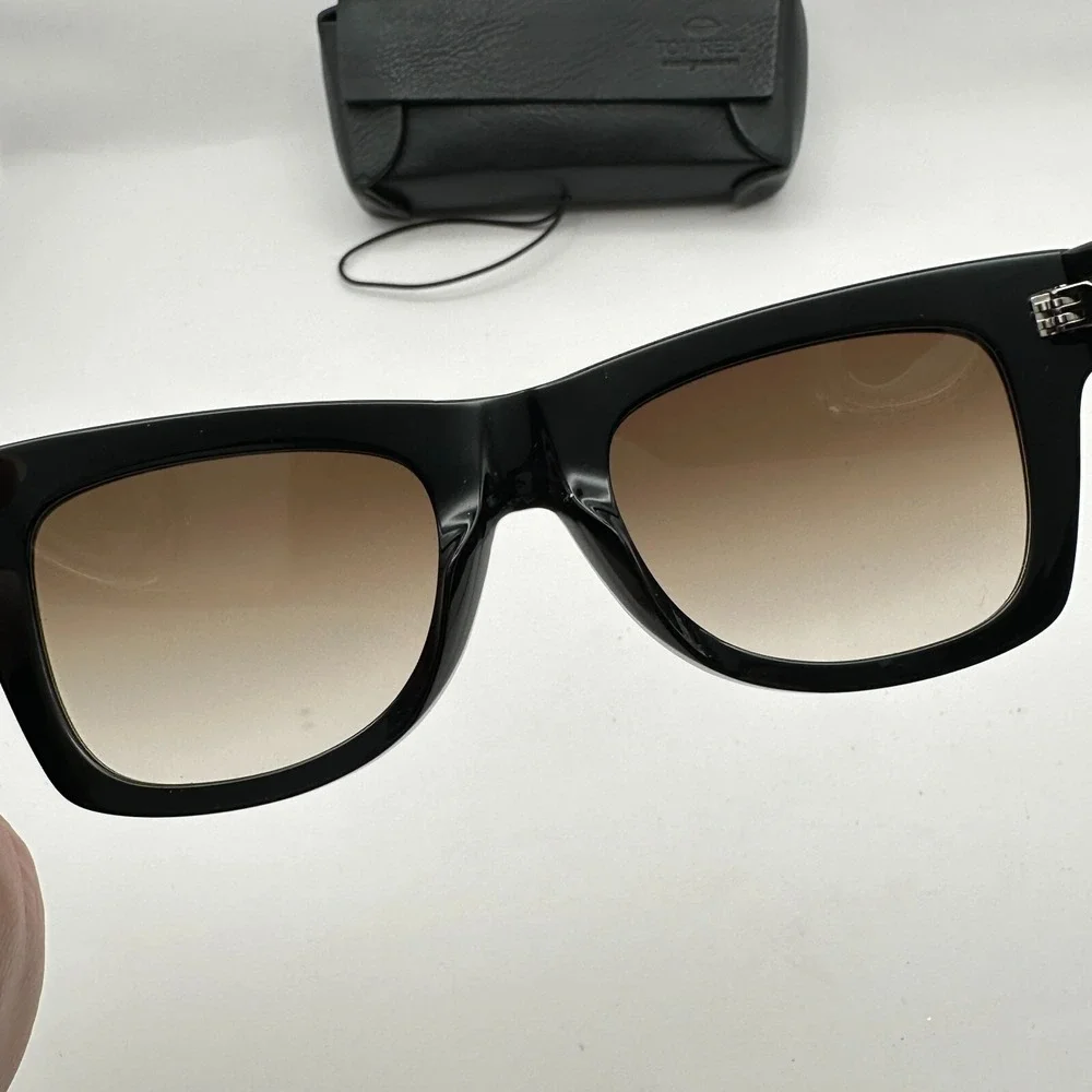 Tom REBL TRS04 S01 Wood Grain Oversized Sunglasses Black With Leather Case Italy